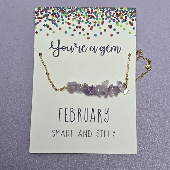 2/$15 February Purple Stone Chip Necklace With Star Charm (NWOT) - Picture 4 of 5